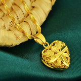 24k Yellow Gold Heart Pendant Necklace for Women