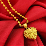 24k Yellow Gold Heart Pendant Necklace for Women