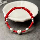Love Heart Silver Bracelet 925 Sterling Jewelry Red Thread Friendship Bracelet