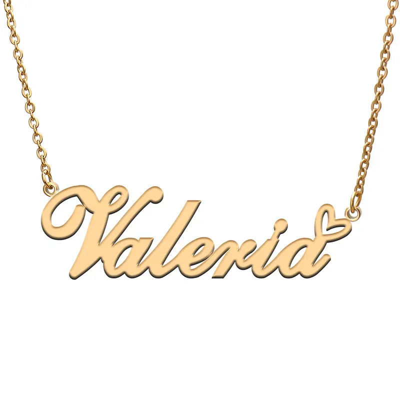 Love Heart Valeria Name Necklace for Women Stainless Steel & Silver