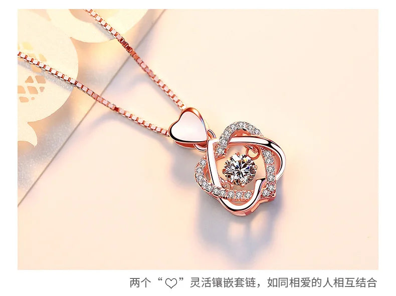 Love Hug Heart 925 Silver Necklace Dainty Zircon Choker Chains Pendant