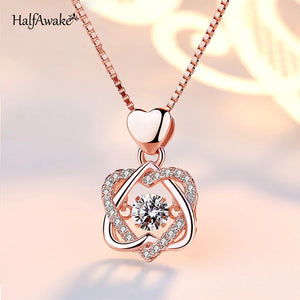 Love Hug Heart 925 Silver Necklace Dainty Zircon Choker Chains Pendant