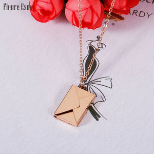 Love Letter Envelope Pendant Necklace Stainless Steel Jewelry for Valentine