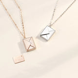 Love Letter Envelope Pendant Necklace With Real Rose Titanium Steel Jewelry