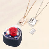 Love Letter Envelope Pendant Necklace With Real Rose Titanium Steel Jewelry