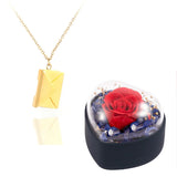 Love Letter Envelope Pendant Necklace With Real Rose Titanium Steel Jewelry