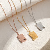 Love Letter Envelope Pendant Necklace With Real Rose Titanium Steel Jewelry