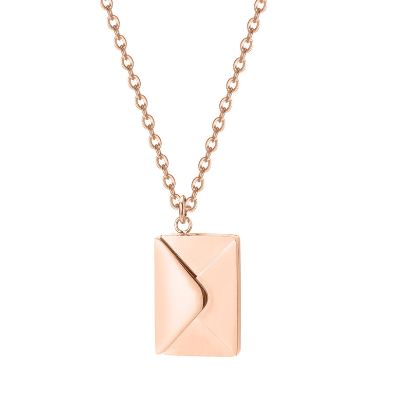 Love Letter Envelope Pendant Necklace With Rose Stainless Steel Jewelry