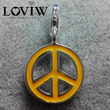 Love Peace symbol Disc Charm pendant with clasp bracelet High silver-plate Charm