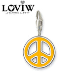 Love Peace symbol Disc Charm pendant with clasp bracelet High silver-plate Charm