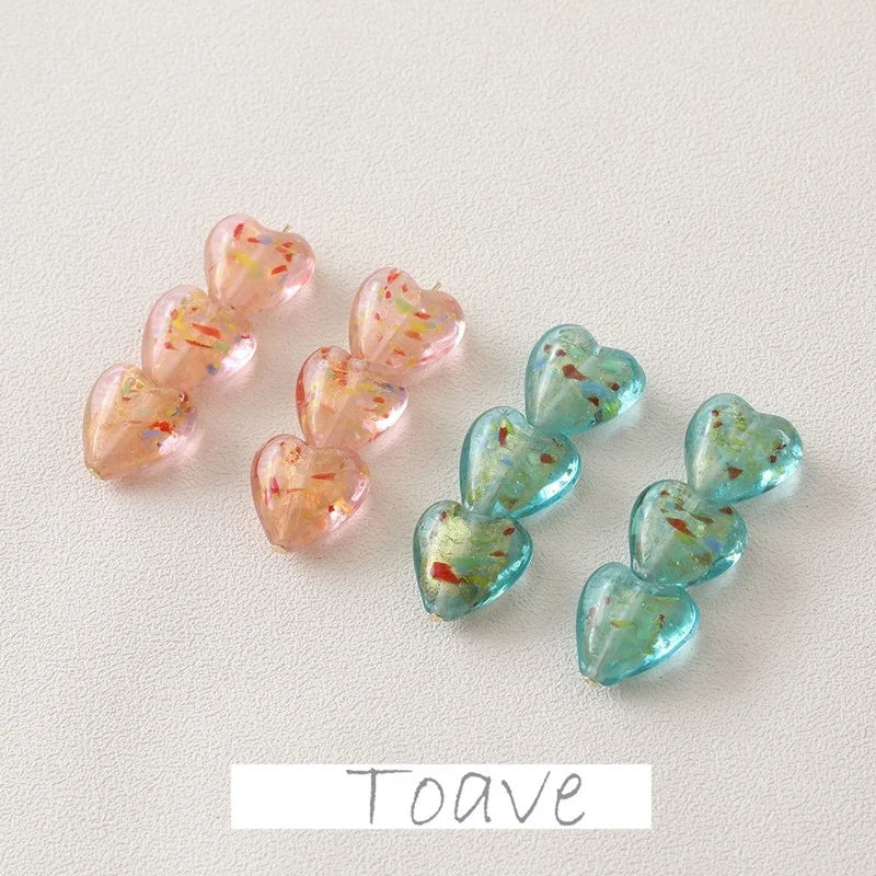 Peach Heart Foil Glass Beads Straight Hole DIY Jewelry Material