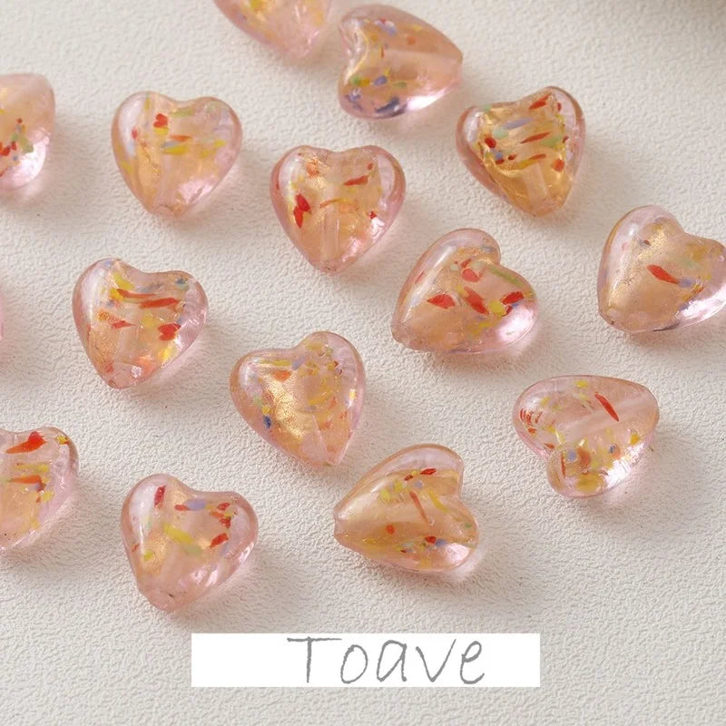 Peach Heart Foil Glass Beads Straight Hole DIY Jewelry Material