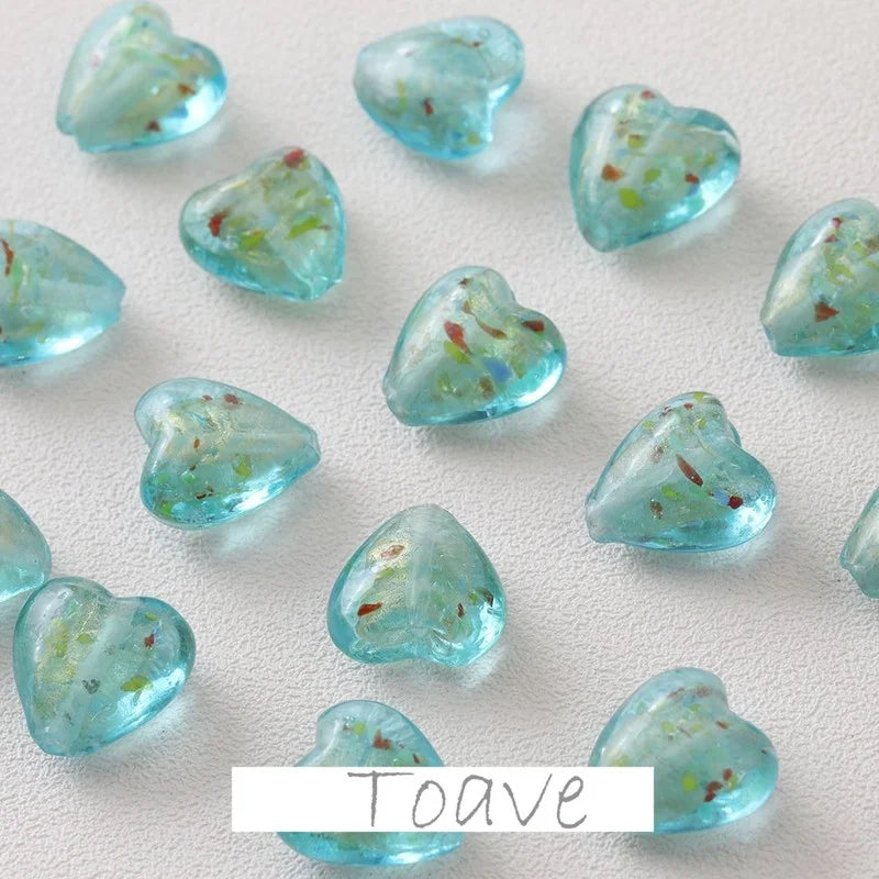 Peach Heart Foil Glass Beads Straight Hole DIY Jewelry Material
