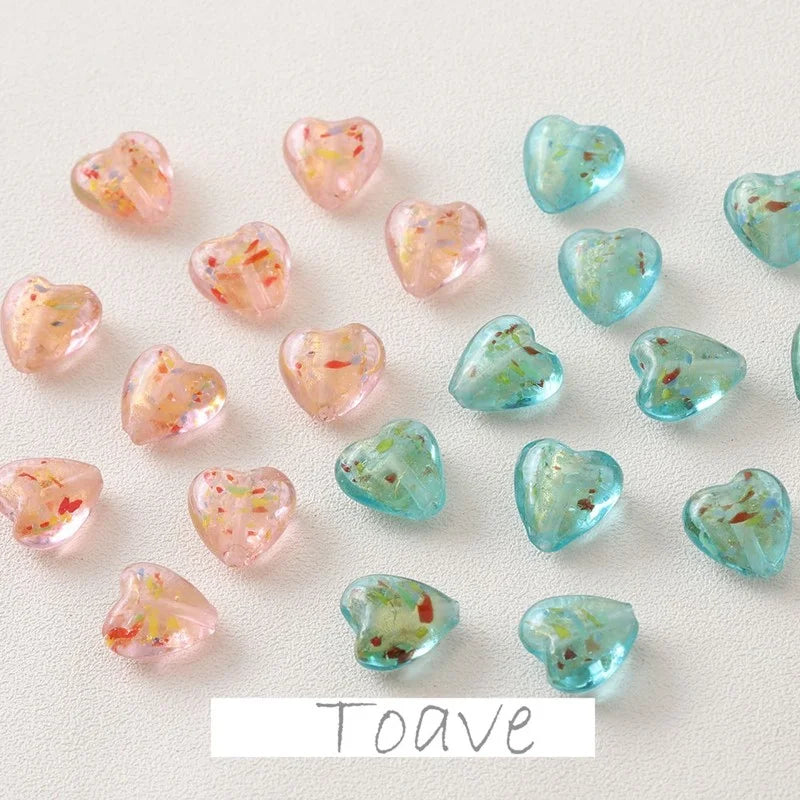 Peach Heart Foil Glass Beads Straight Hole DIY Jewelry Material