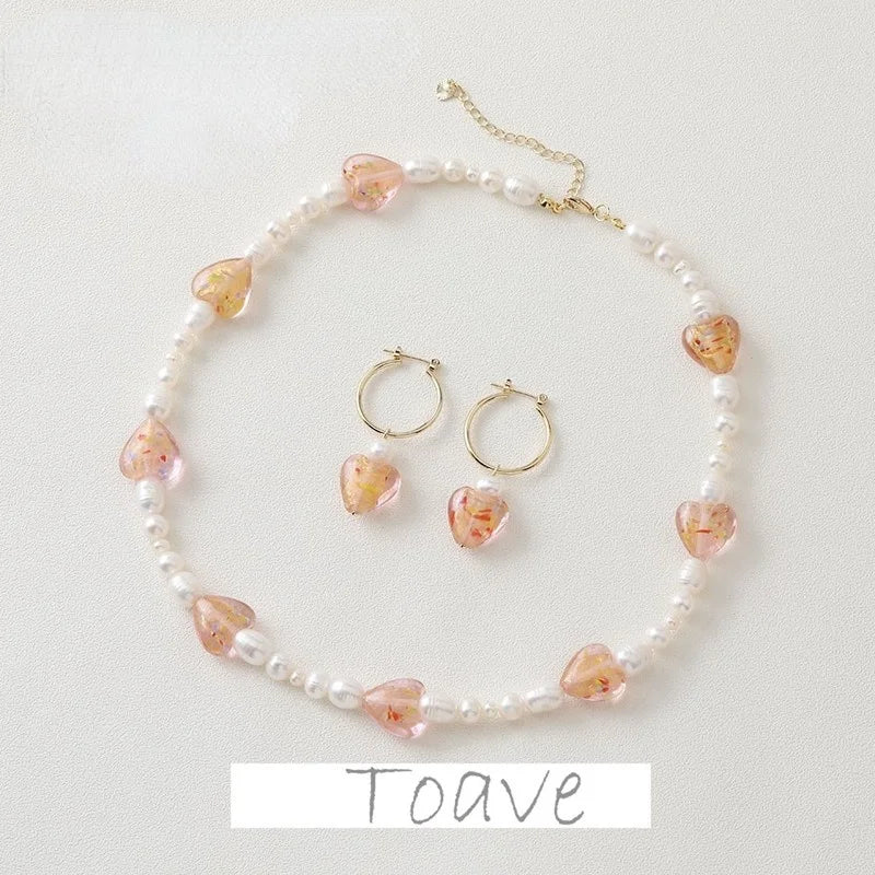 Peach Heart Foil Glass Beads Straight Hole DIY Jewelry Material