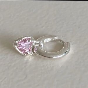 Pink Heart Zircon Earring 925 Sterling Silver Girl