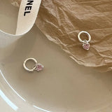 Pink Heart Zircon Earring 925 Sterling Silver Girl