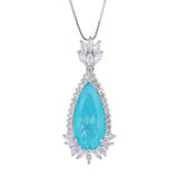 Retro Emerald High Carbon Diamond Water Droplet Paraiba Pendant Necklace
