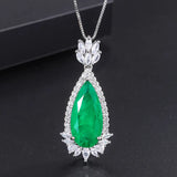 Retro Emerald High Carbon Diamond Water Droplet Paraiba Pendant Necklace