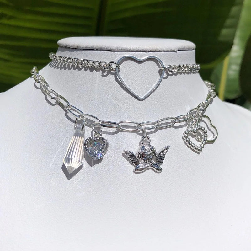 Heart-shaped Fairy Necklace Rhinestone Pendant Earth Girl