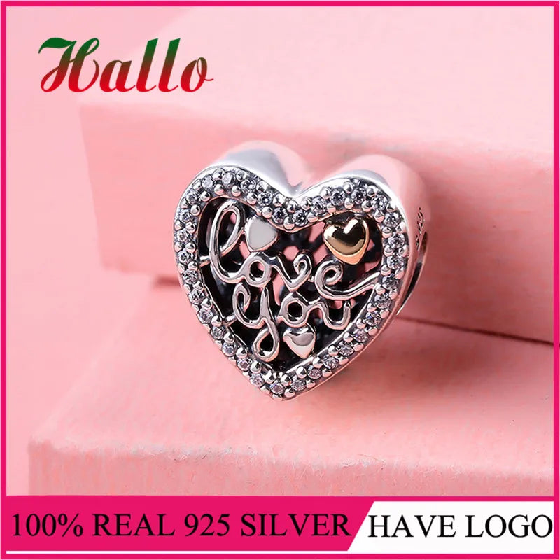 Love Script Charm Bead 925 Silver for Bracelet Jewelry Making
