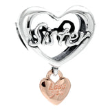 925 Silver Love Sister Heart Charm Bead for Bracelet DIY