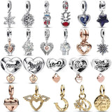 Family Daughter Heart Angel Wings Bell Pendant Charm 925 Sterling Silver Bead