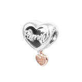Love You Family Heart Charm Beads DIY Jewelry Bracelet Women Silver 925