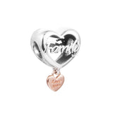 Love You Family Heart Charm Beads DIY Jewelry Bracelet Women Silver 925