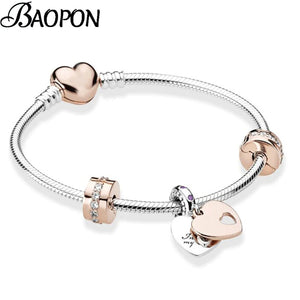 Love You Forever Beads Charm Bracelets DIY Silver Snake Chain Bracelets