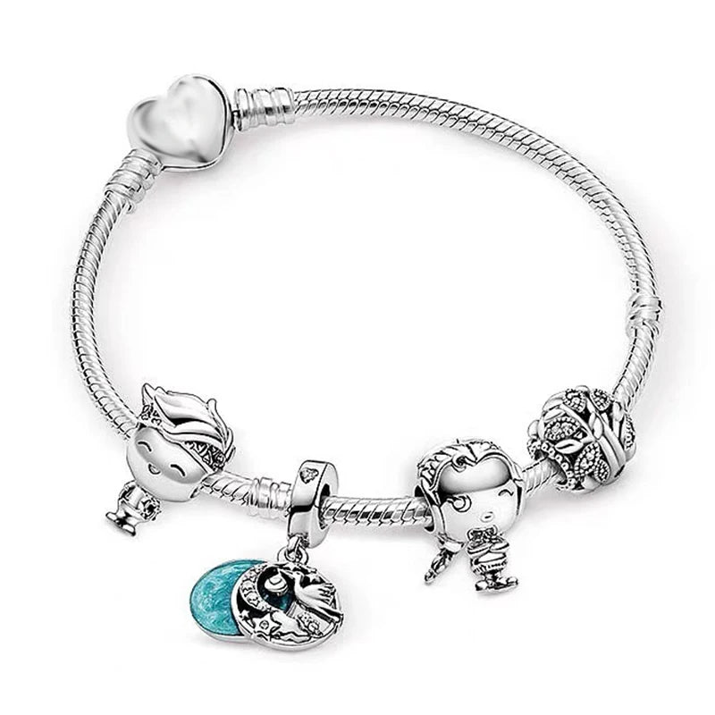 Love You Forever Beads Charm Bracelets DIY Silver Snake Chain Bracelets