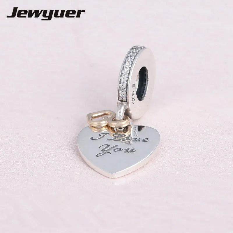 Love You Forever 925 Sterling Silver Heart Charm Bead DIY Pendant
