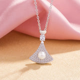 Sterling Silver Zircon Pearl Pendant for Women's Geometric Present