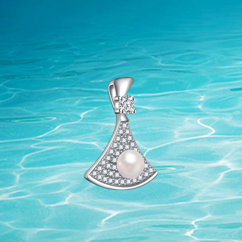 Sterling Silver Zircon Pearl Pendant for Women's Geometric Present