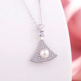 Sterling Silver Zircon Pearl Pendant for Women's Geometric Present
