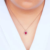 Love Heart Ruby Gemstone Zircon Diamond Pendant Necklace 18K Rose Chain Choker