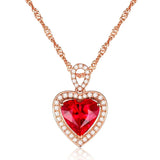 Love Heart Ruby Gemstone Zircon Diamond Pendant Necklace 18K Rose Chain Choker