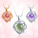 Heart Crystal Pendant Necklace Pink Gemstone Silver Chain Choker