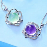 Heart Crystal Pendant Necklace Pink Gemstone Silver Chain Choker