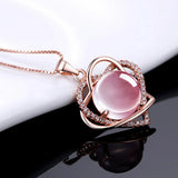 Heart Crystal Pendant Necklace Pink Gemstone Silver Chain Choker