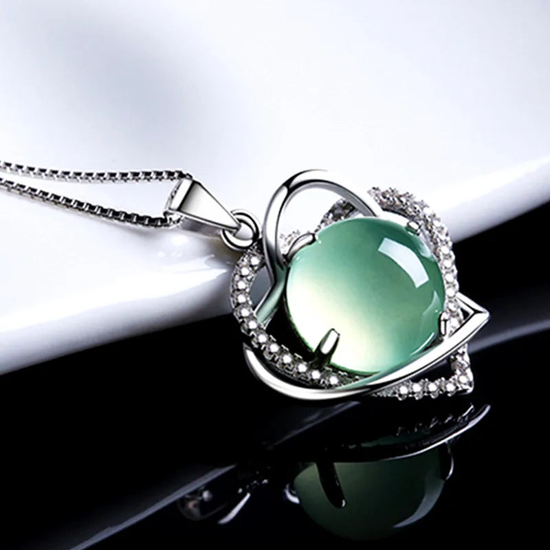 Heart Crystal Pendant Necklace Pink Gemstone Silver Chain Choker