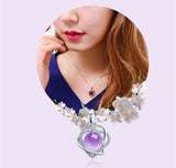 Heart Crystal Pendant Necklace Pink Gemstone Silver Chain Choker