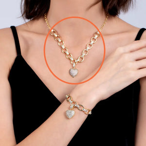 Love Heart Zircon Diamond Necklace & Bracelet Set