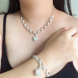 Love Heart Zircon Diamond Necklace & Bracelet Set