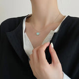 925 Silver Love Necklace with Moonstone Bead Chain Heart Pendant