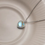 925 Silver Love Necklace with Moonstone Bead Chain Heart Pendant