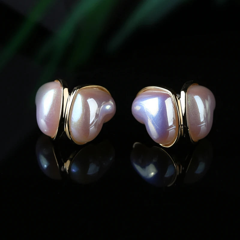 Pearl Earrings: High-Quality Diamond Peach Heart Shape
