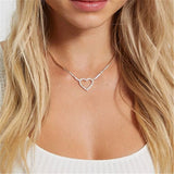 Love Rhinestone Necklace Women's Collar Chain Hollow Heart Pendant