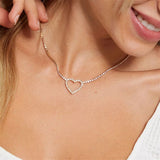 Love Rhinestone Necklace Women's Collar Chain Hollow Heart Pendant