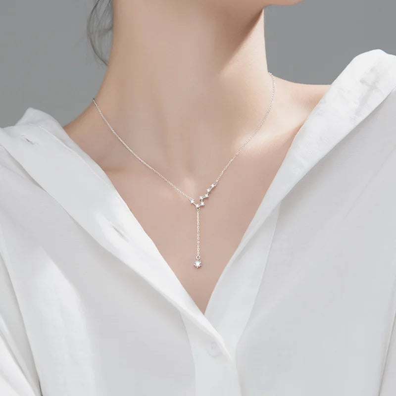 Big Dipper Stars Tassel 925 Silver Pendant Necklace Sweet Female Jewelry